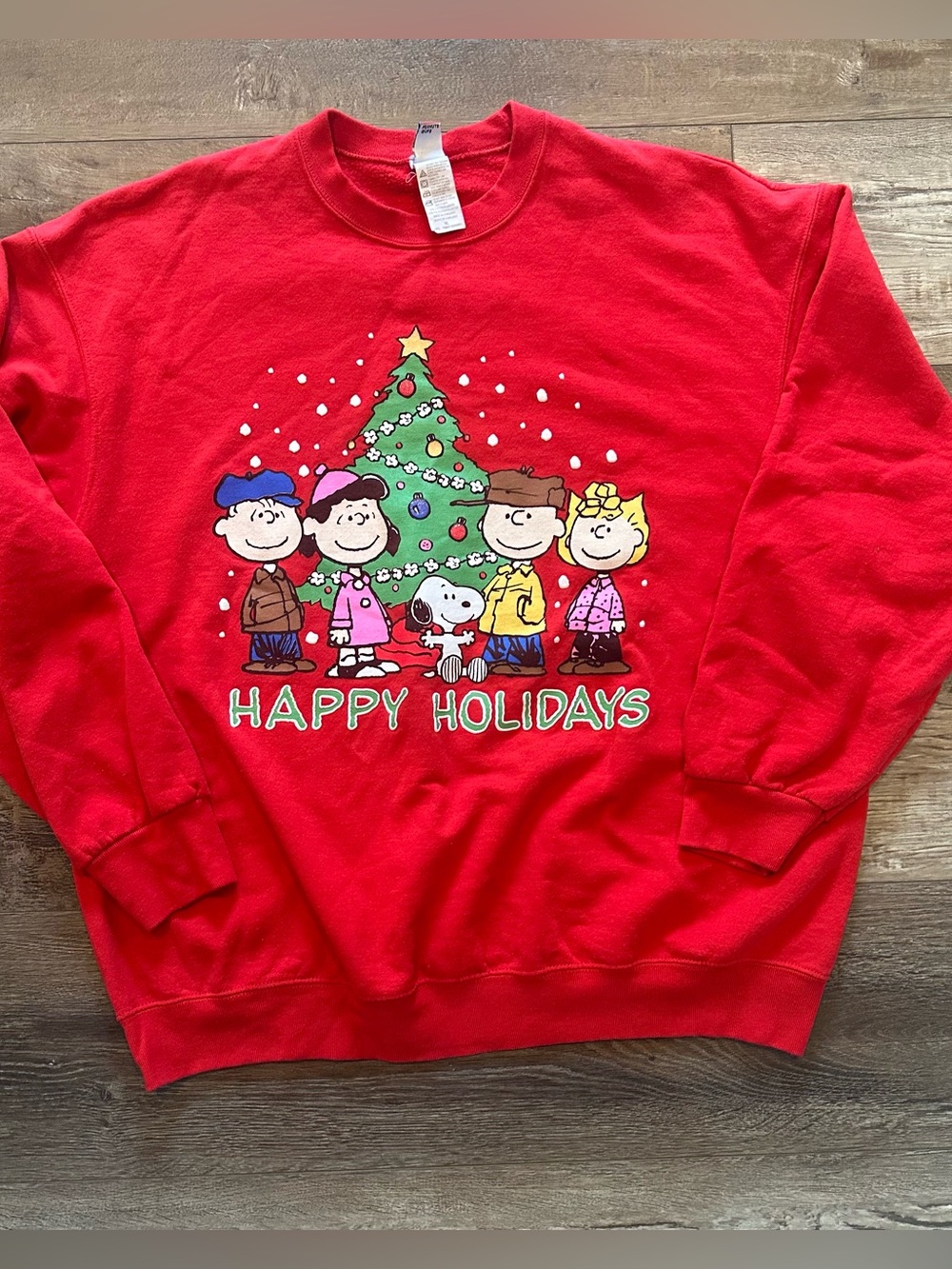 Peanuts Red Holiday Sweatshirt with Festive Peanuts Gang